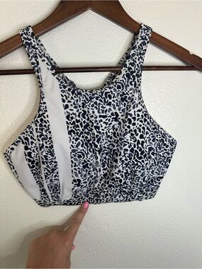 Athleta Black and White Leopard Print High-Neck Bikini Top